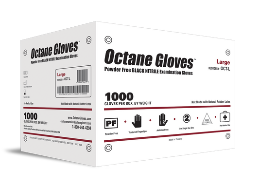 Octane - 5 mil Black Powder Free Nitrile Gloves - 1000 gloves per case