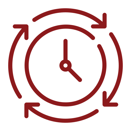 Clock with circle of arrows around it pointing clockwise.