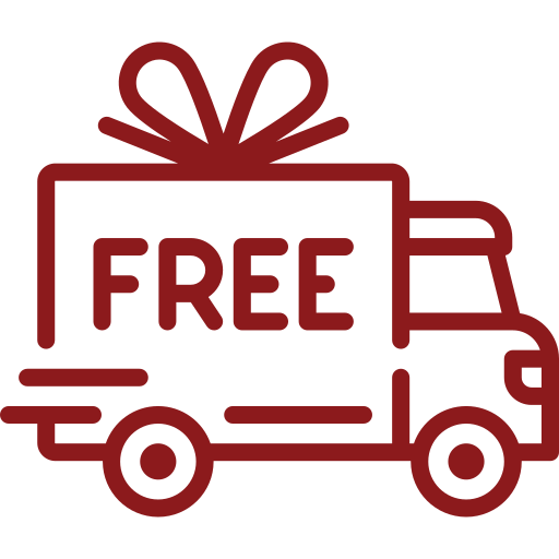 Red Free Delivery Icon of truck  with text FREE on it