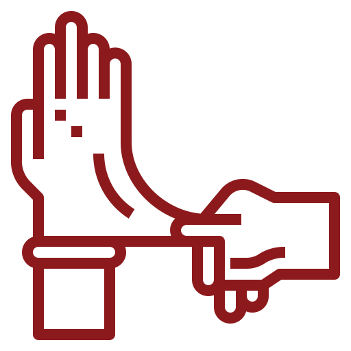 Gloves icon two hands one is stretching the glove off the other one.