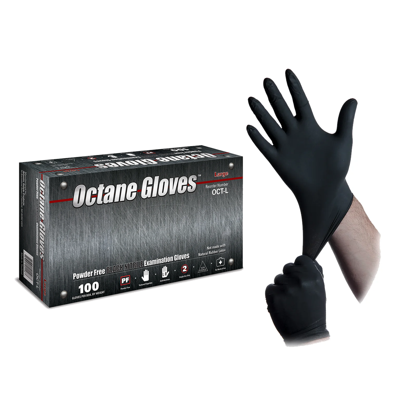 Octane - 5 mil Black Powder Free Nitrile Gloves - 1000 gloves per case