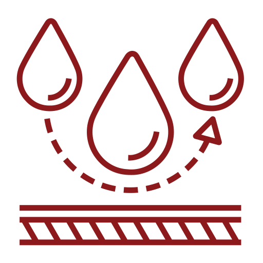 Waterproof icon of drops of water and surface underneath with arrow pointing opposite to the surface.