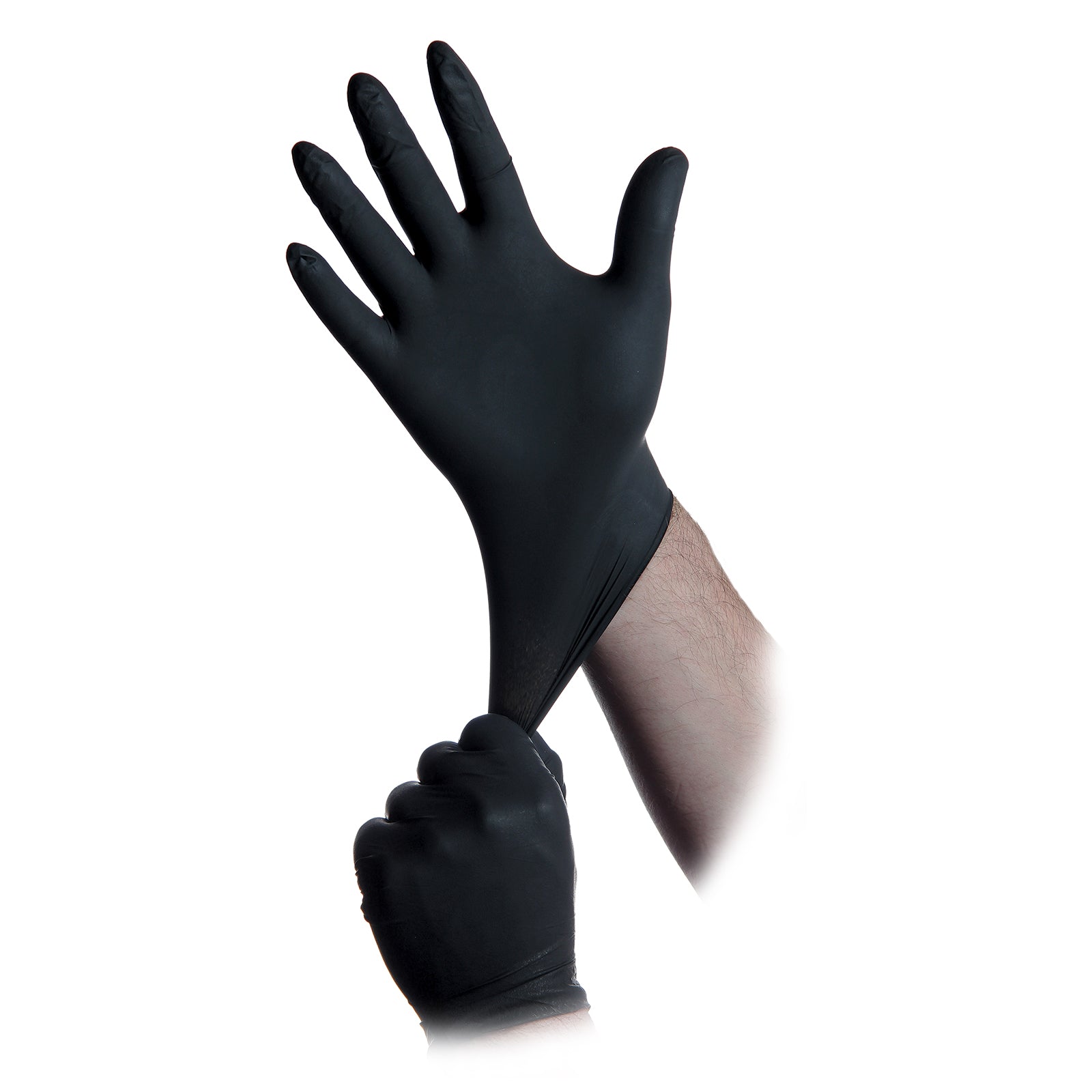 Black-Nitrile-Glove-Being-Streched-On-Hand