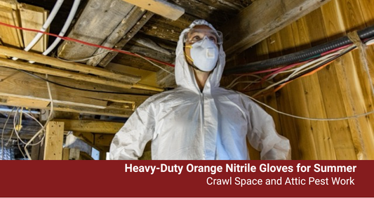 Heavy-Duty Orange Nitrile Gloves for Summer Crawl Space and Attic Pest Work