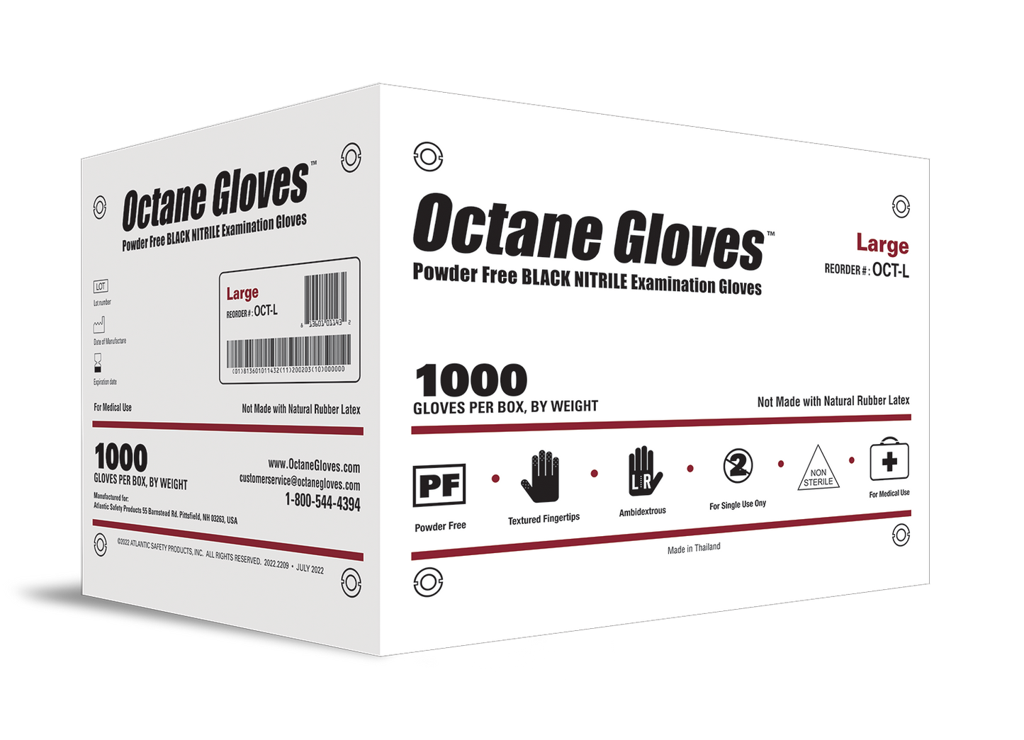 Octane - 5 mil Black Powder Free Nitrile Gloves - 1000 gloves per case