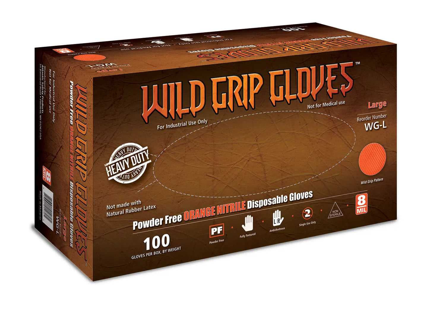 Wild Grip Gloves - Powder Free Orange Nitrile Disposable Gloves - 1000 gloves per case