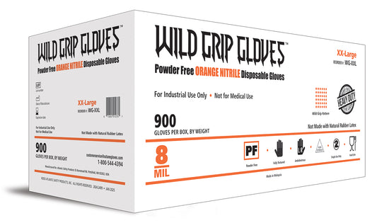 Wild Grip Gloves - 8 MIL Powder Free Orange Nitrile Disposable Gloves - 900 gloves per case