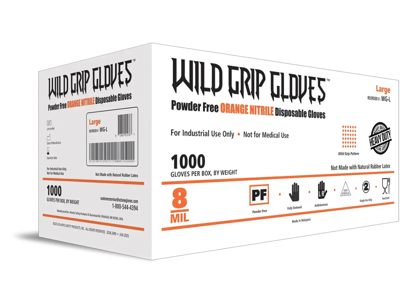 Wild Grip Gloves - Powder Free Orange Nitrile Disposable Gloves - 1000 gloves per case