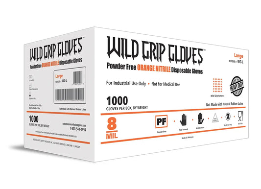 Wild Grip Gloves - Powder Free Orange Nitrile Disposable Gloves - 1000 gloves per case