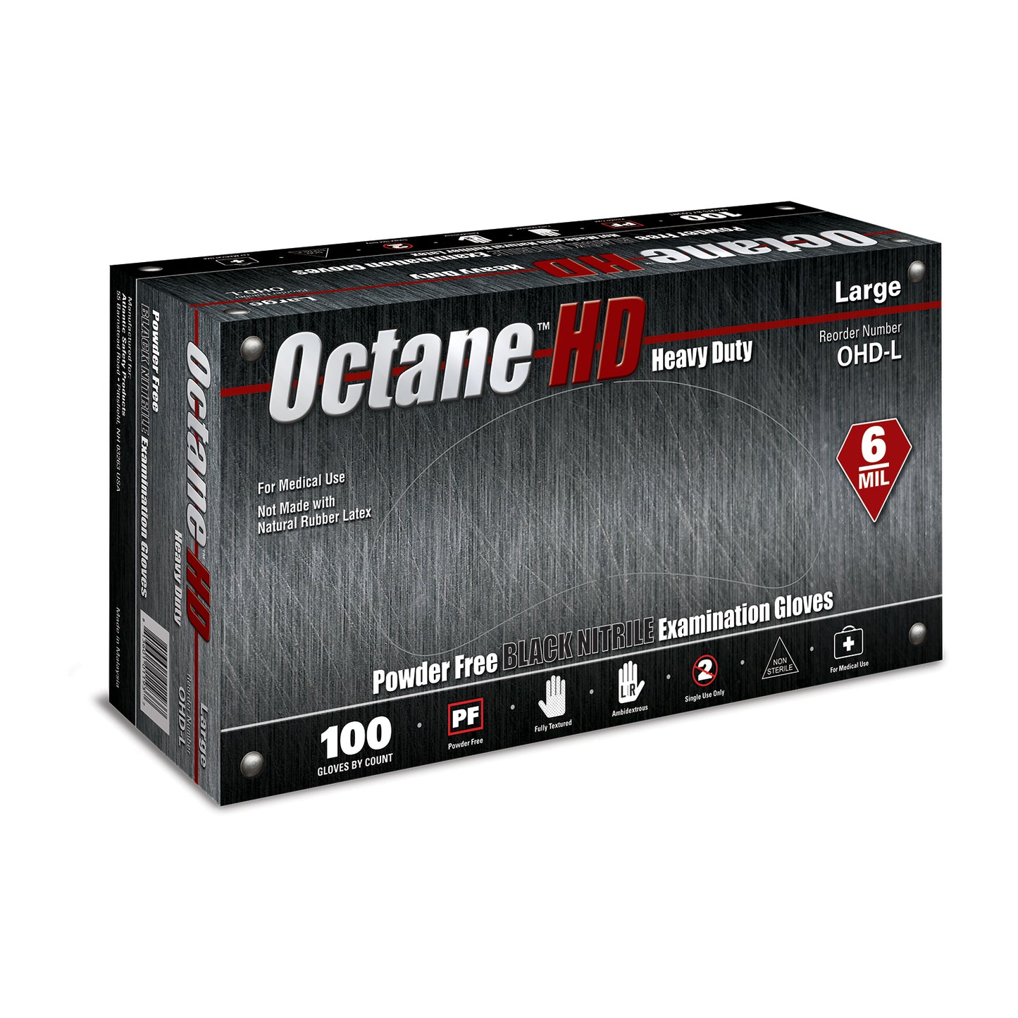 Octane HD - 6 mil Black Powder Free Nitrile Gloves - 1000 gloves per case